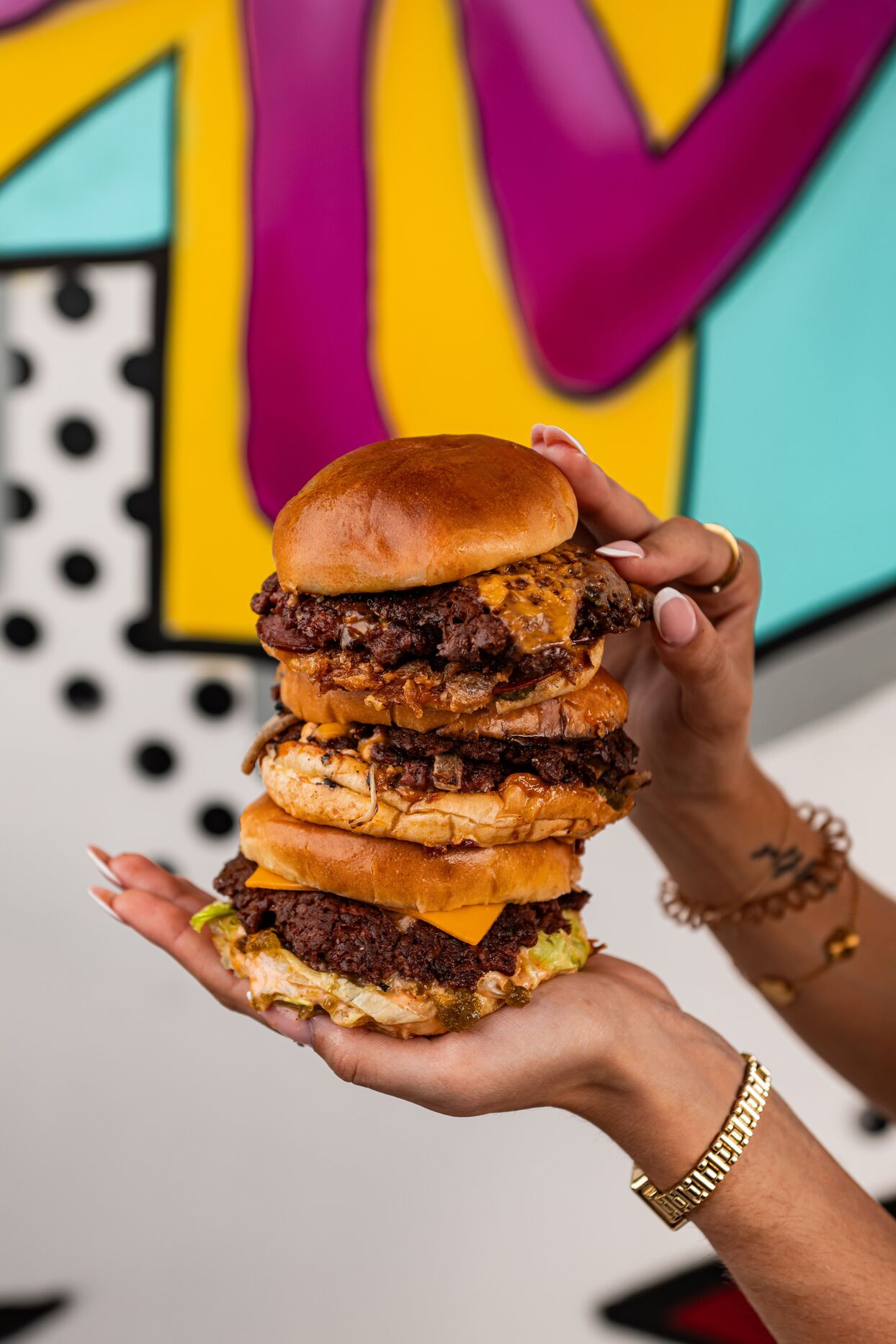 Stacked House of Food smash burgers